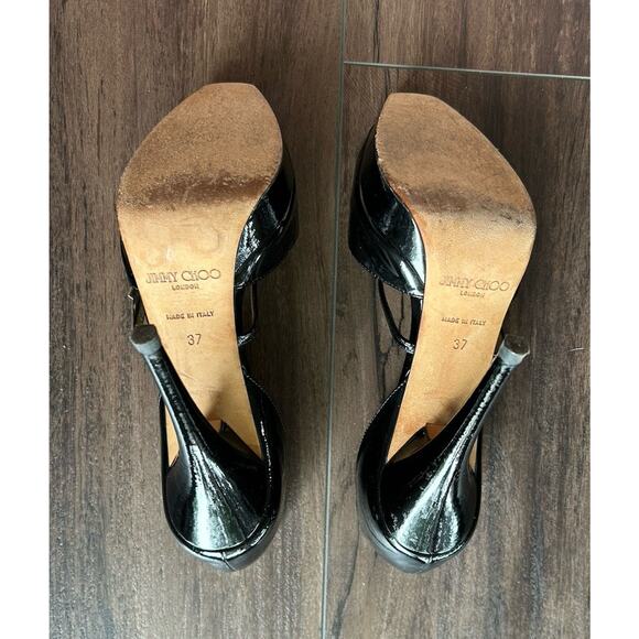Jimmy Choo Patent Mary Jane Leather Peep Toe Stiletto Black Heels EU 37 - Picture 4 of 13